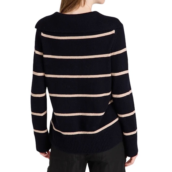Vince Johnny-Collar Stripe Wool-Cashmere Sweater - Picture 3 of 14